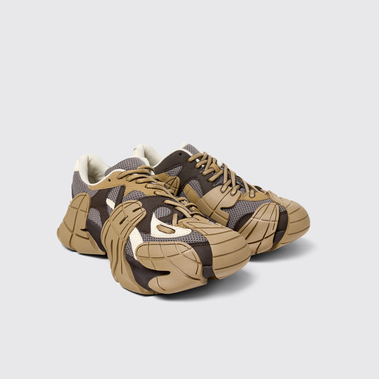 Front view of Tormenta Beige and Gray Textile Sneakers