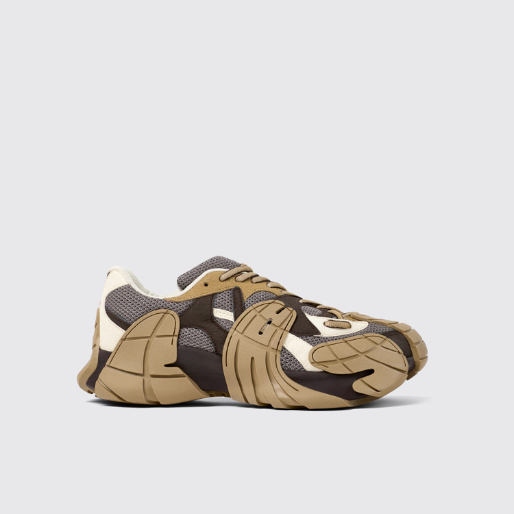 Side view of Tormenta Beige and Gray Textile Sneakers