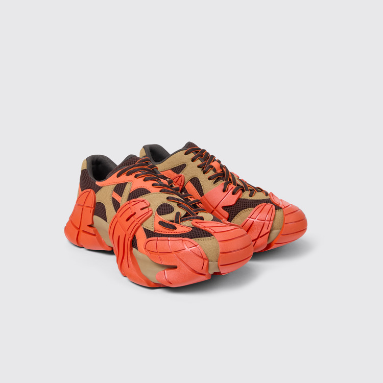 Front view of Tormenta Orange and Brown Textile Sneakers