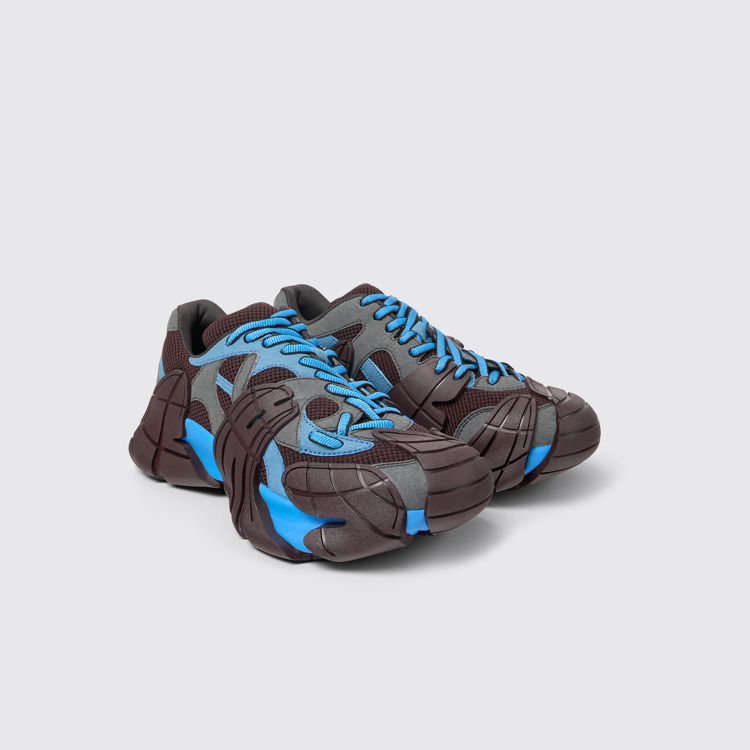 Front view of Tormenta Blue and Gray Textile Sneakers