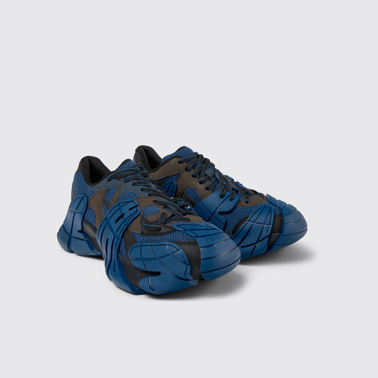 Front view of Tormenta Blue and Gray-Black Textile Sneakers