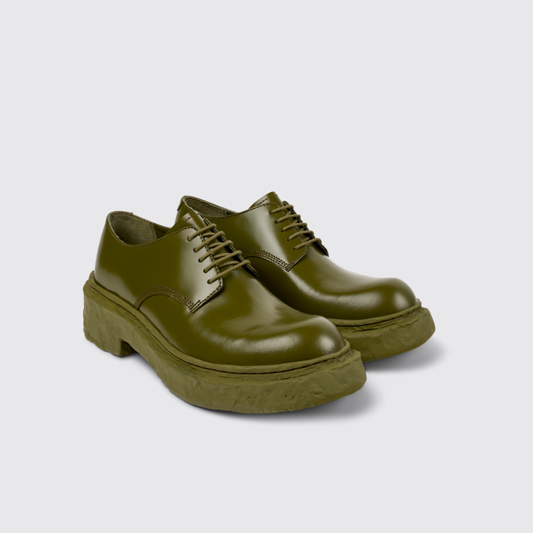 Front view of Vamonos Green Leather Blucher