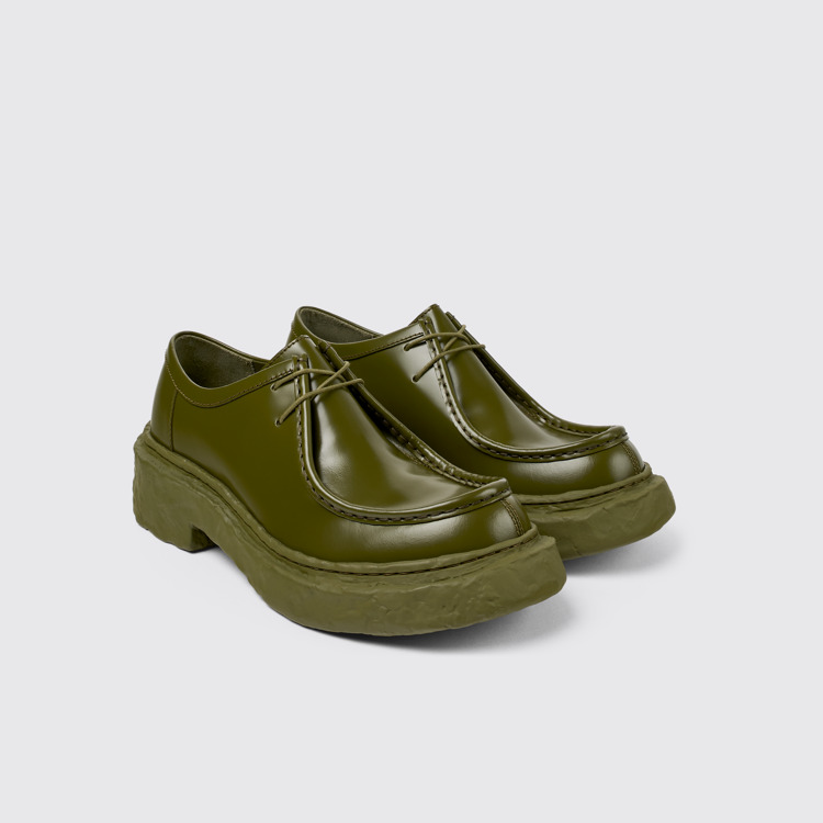 Front view of Vamonos Green Leather Wallabee Shoe