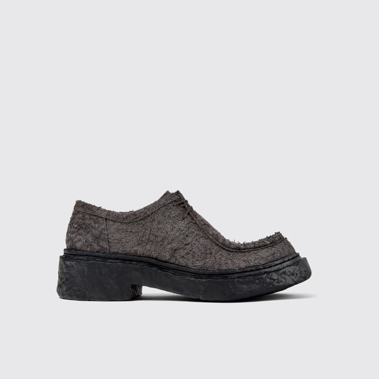 Side view of Vamonos Gray Leather Lace-Up Shoes