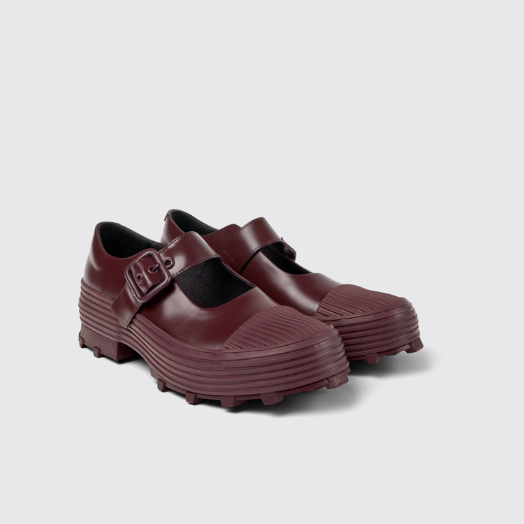 Front view of Traktori Burgundy Leather Mary Jane Clogs