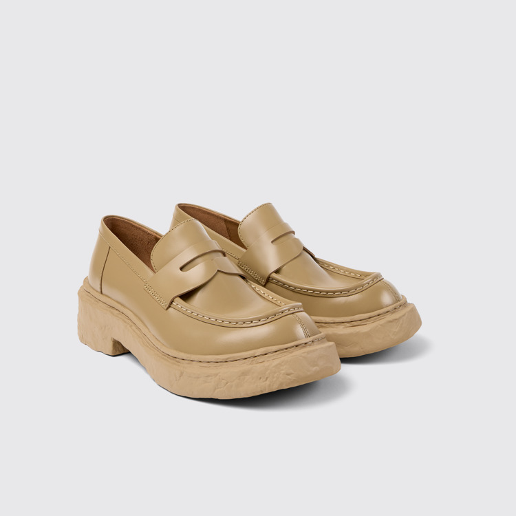 Front view of Vamonos Beige Leather Loafers