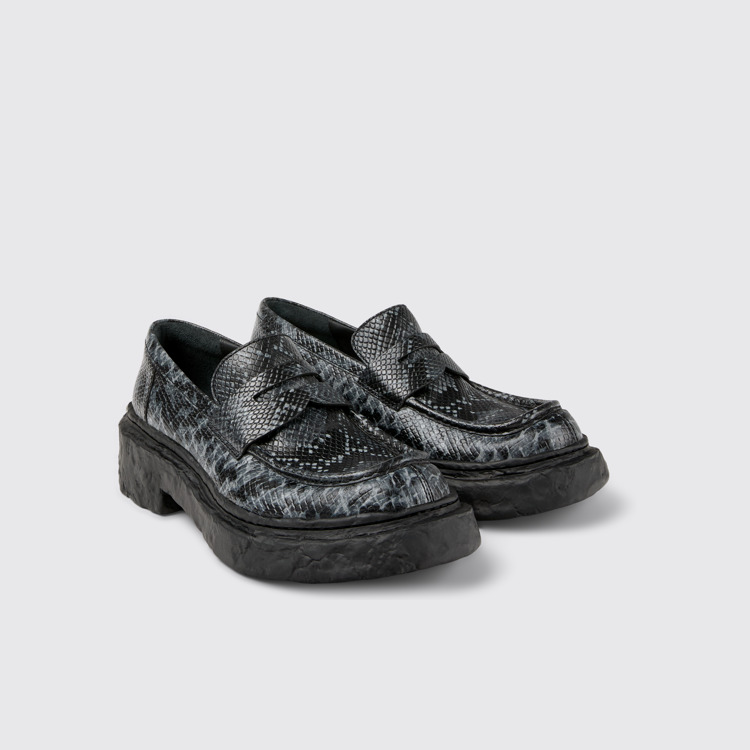 Front view of Vamonos Gray-Black Leather Loafers