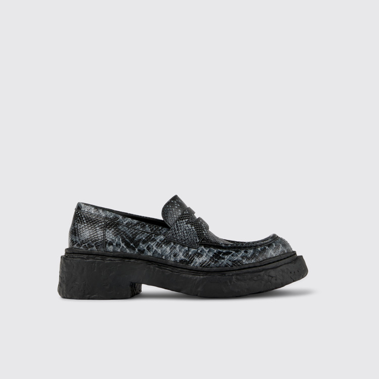 Side view of Vamonos Gray-Black Leather Loafers