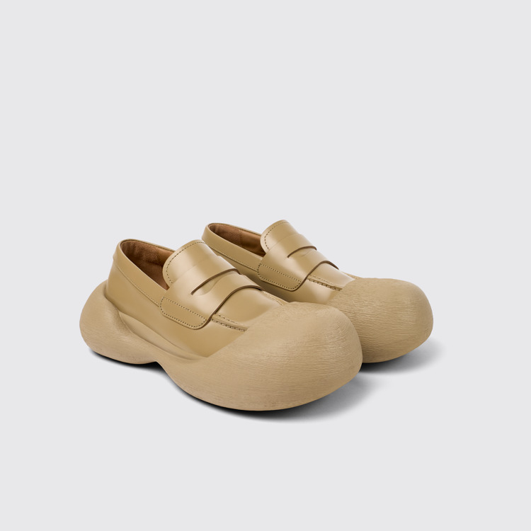 Front view of Caramba Beige Leather Loafers