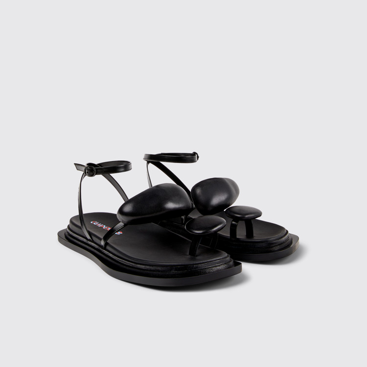 Front view of Nada Black Leather Sandals