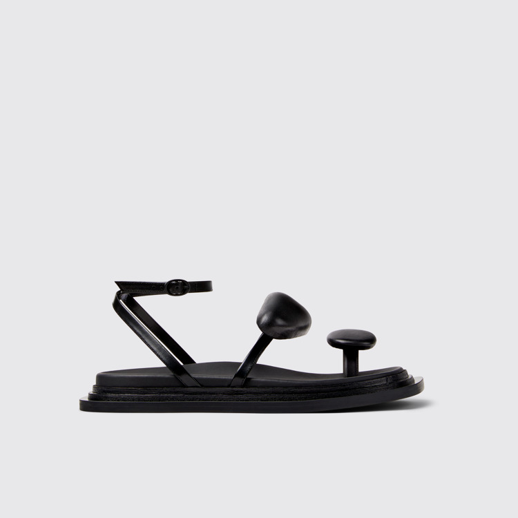 Side view of Nada Black Leather Sandals