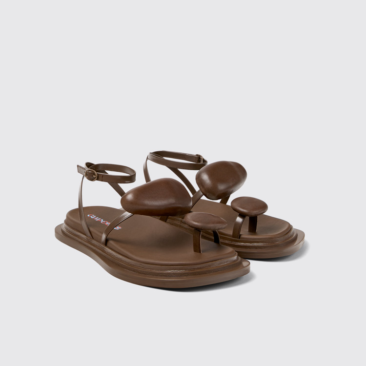 Front view of Nada Brown Leather Sandals