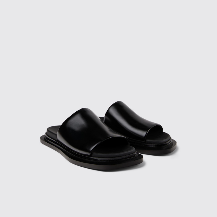 Front view of Nada Black Leather Sandals