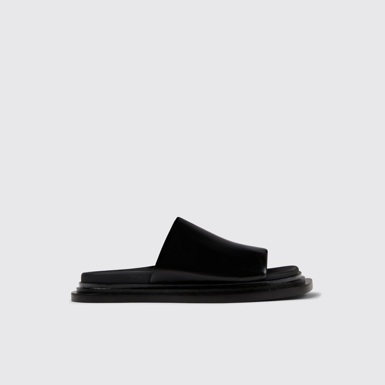 Side view of Nada Black Leather Sandals