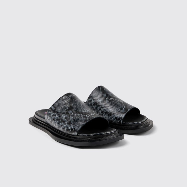 Front view of Nada Gray-Black Leather Sandals