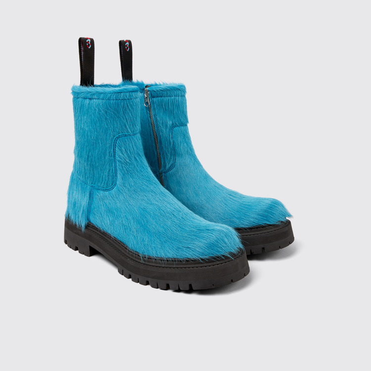 Eki Blauer Stiefel aus langem Kalbsfell