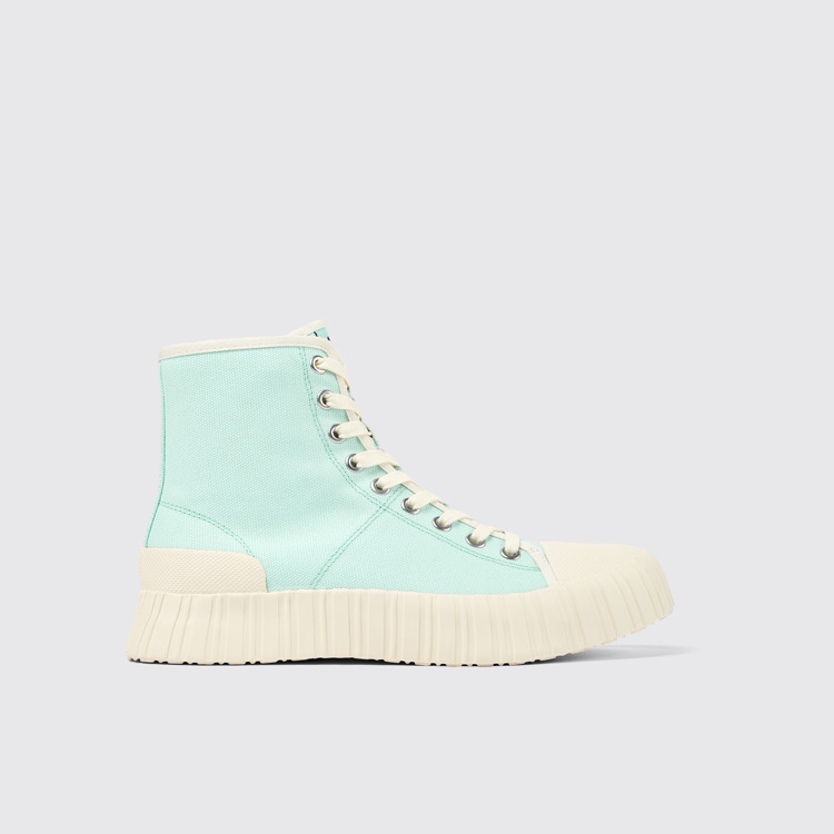 Side view of Roz Light green recycled cotton sneakers