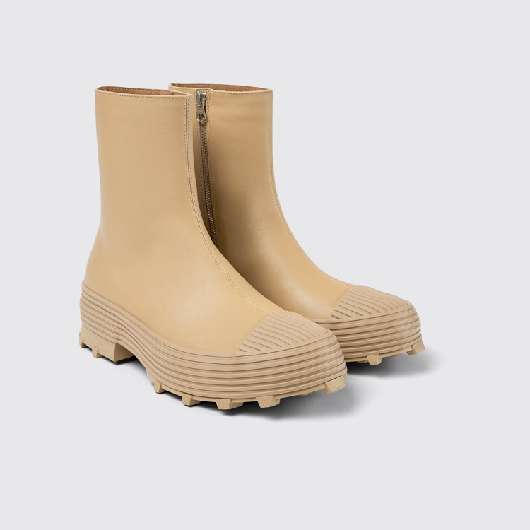 Front view of Traktori Beige leather boots