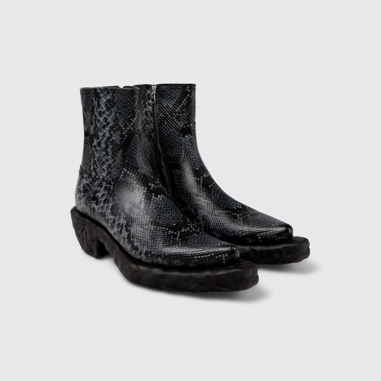 Venga Bottines zippées en cuir gris-noir