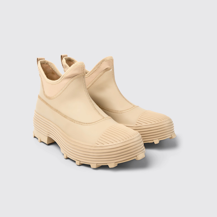 Front view of Traktori Beige ankle boots