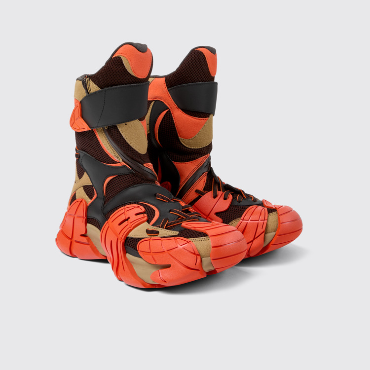 Front view of Tormenta Orange and Brown Textile Boots