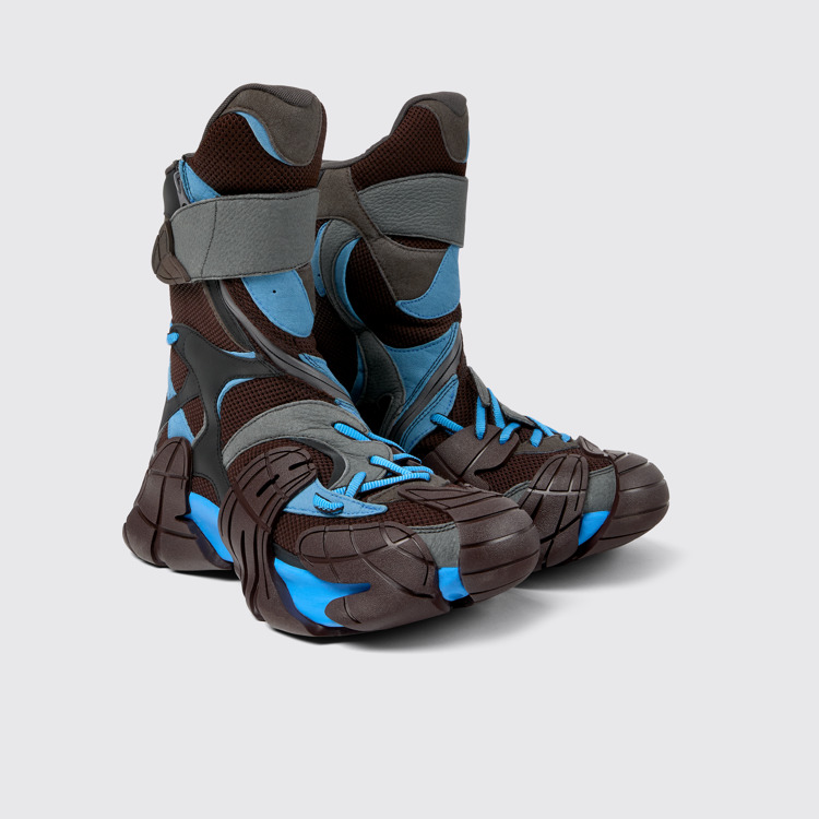 Front view of Tormenta Blue and Gray Textile Boots