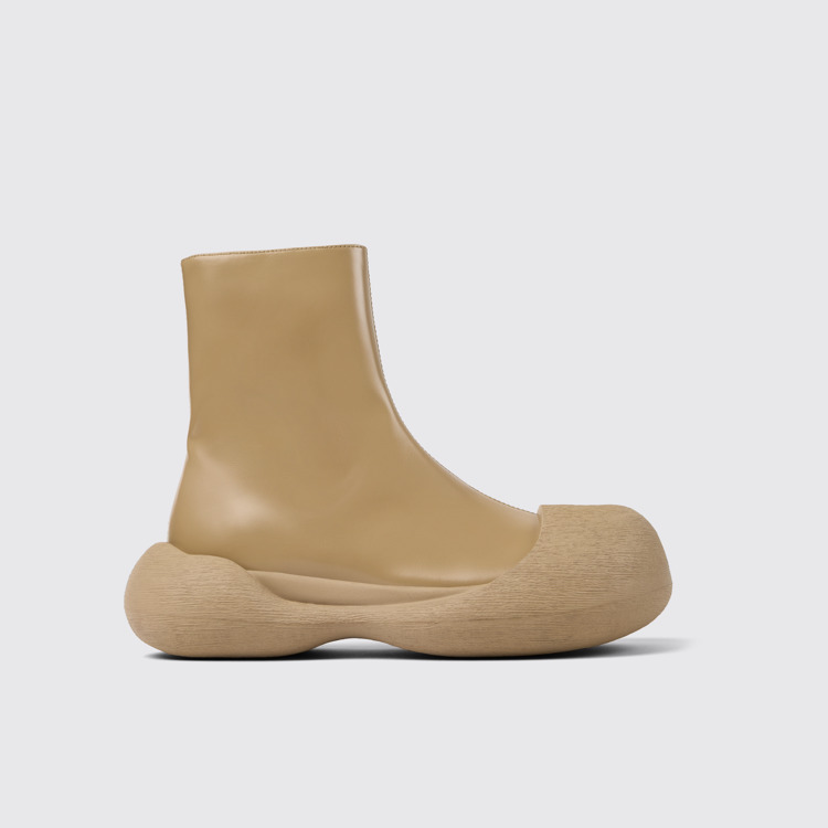 Side view of Caramba Beige Leather Boots