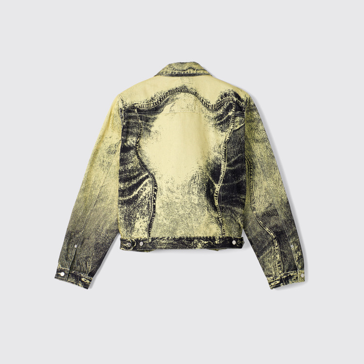 Back view of Denim Jacket  Yellow-Black Distorted Print Denim Jacket