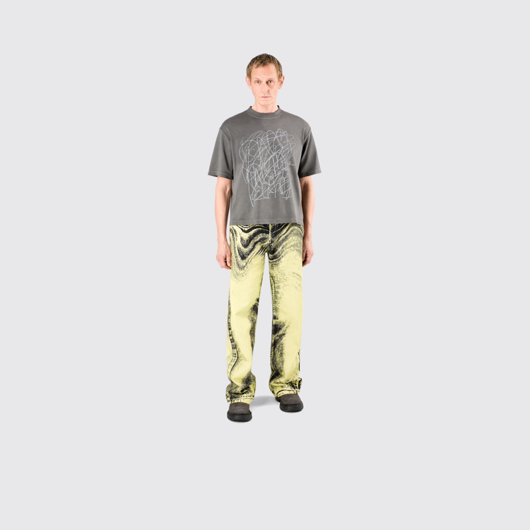 Denim Jeans Yellow-Black Distorted Print Denim Jeans