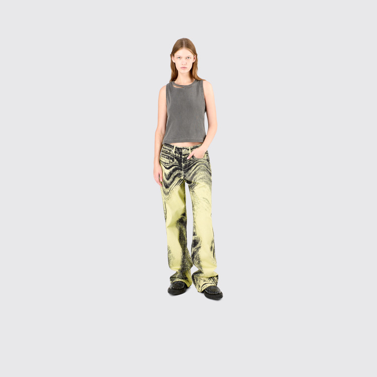 Denim Jeans Yellow-Black Distorted Print Denim Jeans