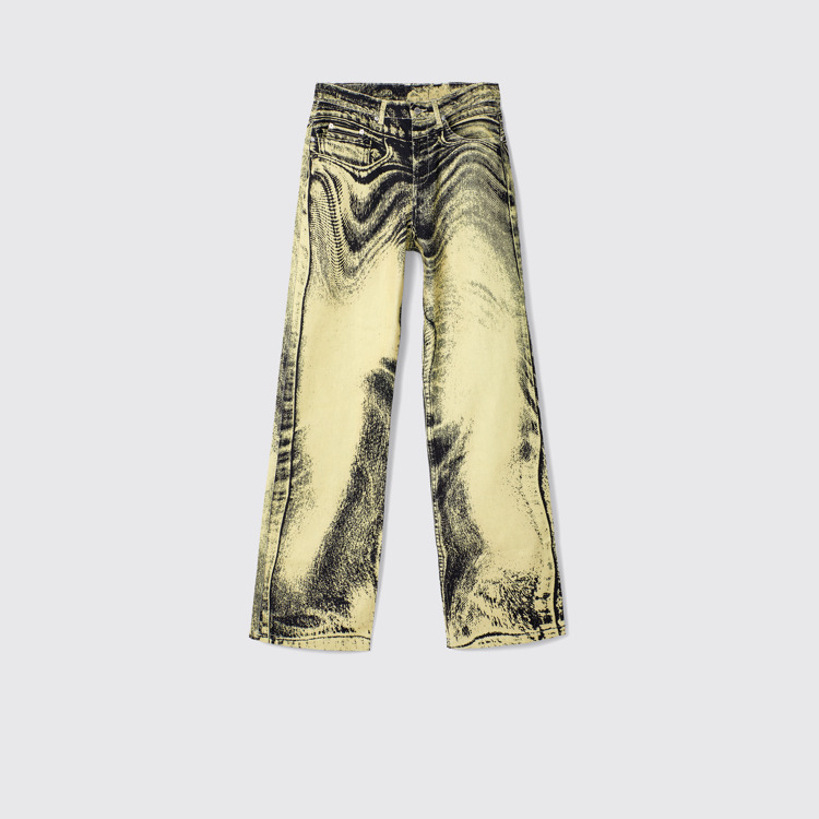 Side view of Denim Jeans Yellow-Black Distorted Print Denim Jeans