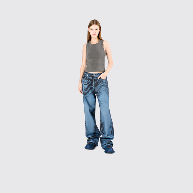 Denim Jeans Dark Blue-Black Distorted Print Denim Jeans