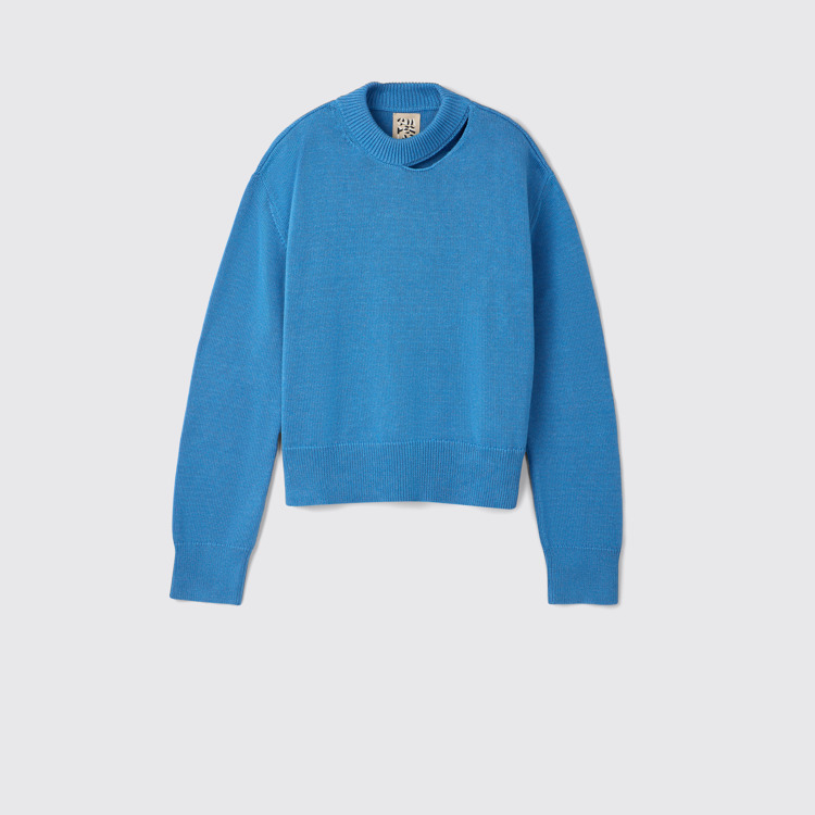 Melange Knit Sweater Gemêleerde blauwe gebreide trui