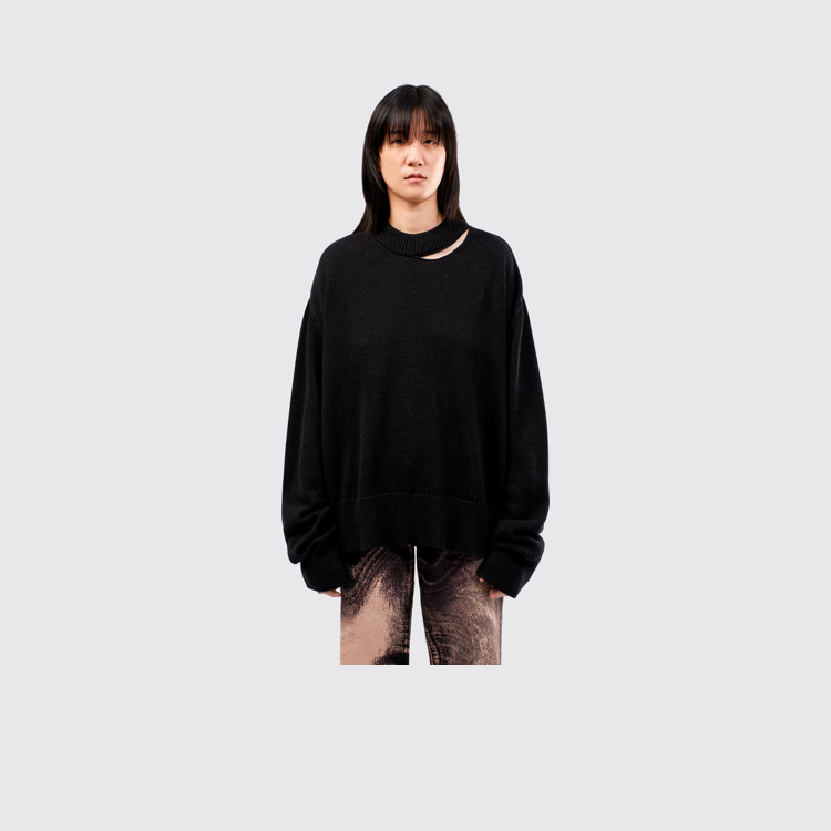 Melange Knit Sweater Pull noir en tricot chiné