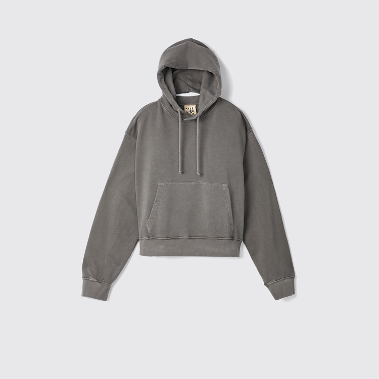 Hoodie Sudadera con capucha negra desteñida de ajuste cuadrado y teñido mineral