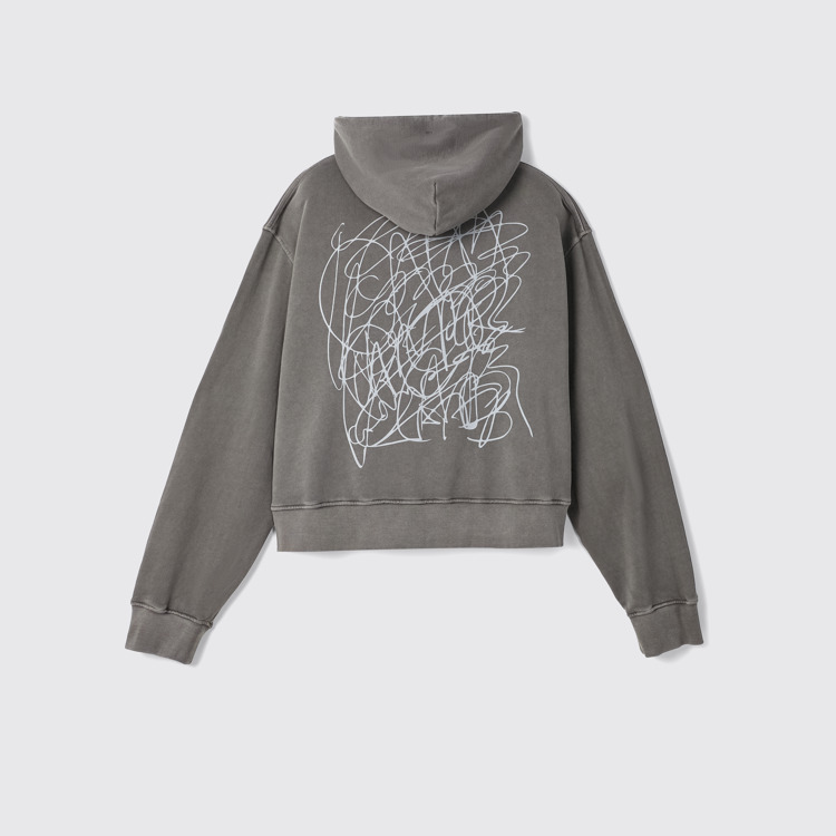 Hoodie Sudadera con capucha negra desteñida de ajuste cuadrado y teñido mineral