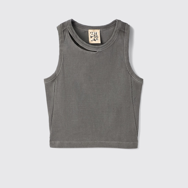 Side view of Ribbed Tank Top Faded Black Ribbed Tank Top