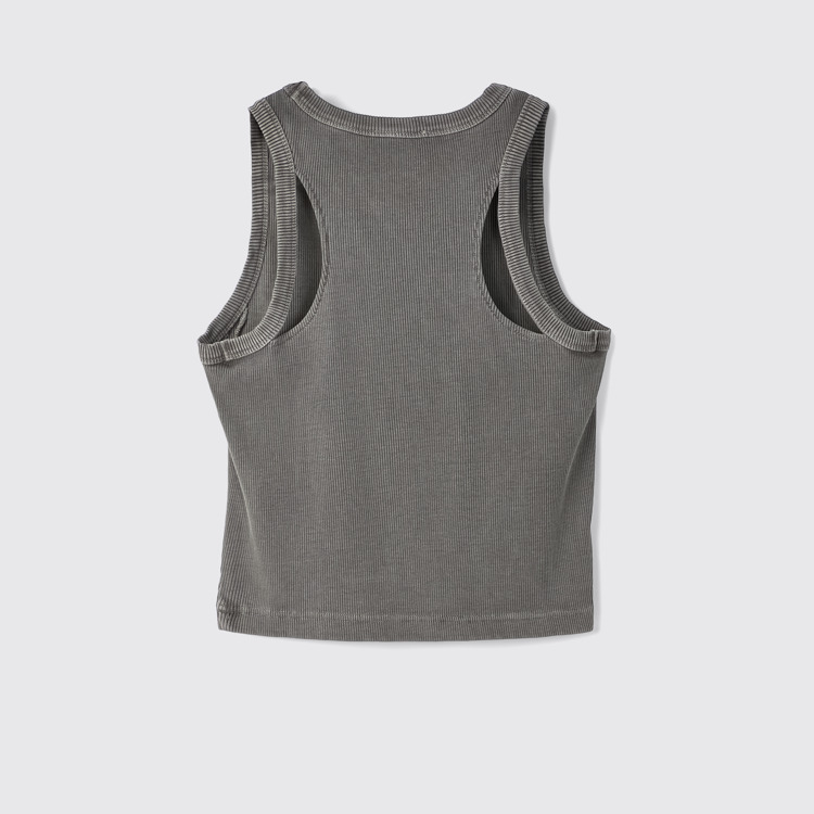 Back view of Ribbed Tank Top Faded Black Ribbed Tank Top