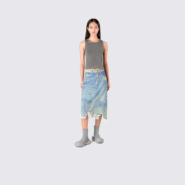 Denim Skirt Sand Blue Paint Print Denim Skirt