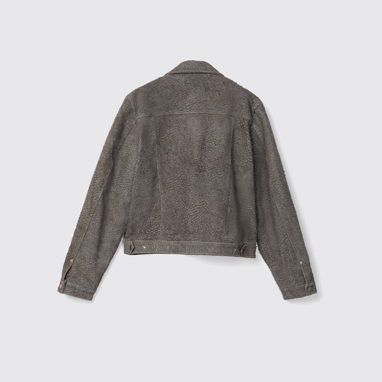 Suede Jacket Grijze suède jack met kreukeffect