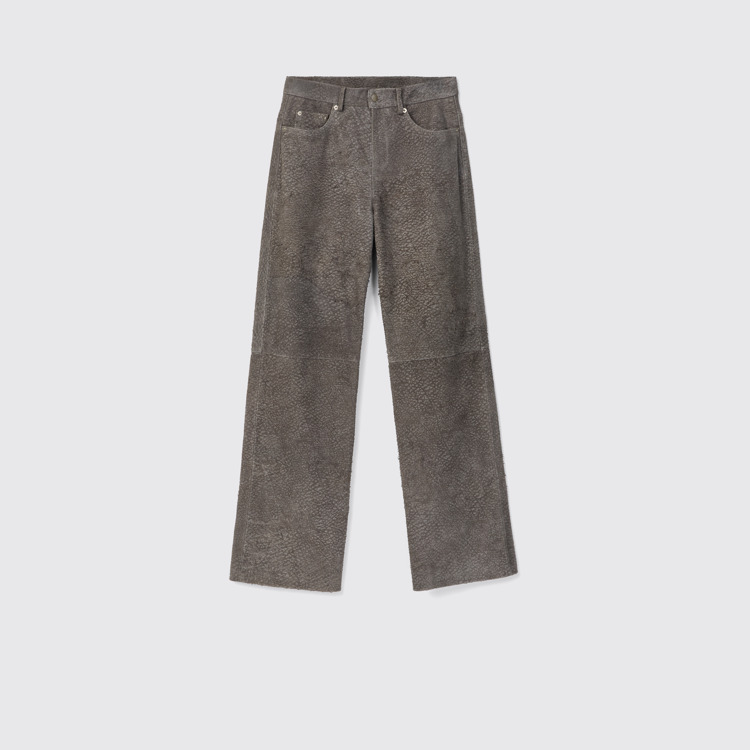 Suede Trousers Pantalon en cuir velours gris froissé