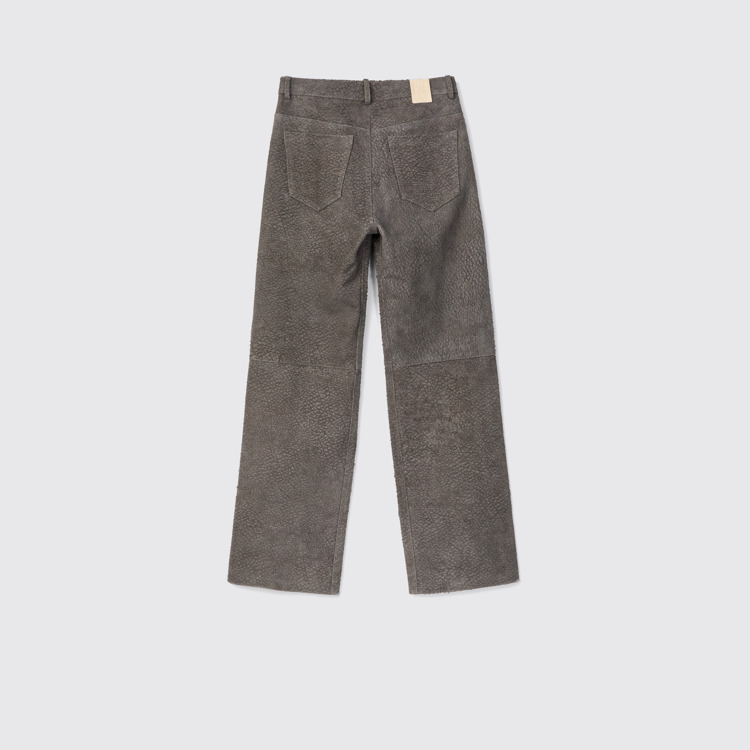 Suede Trousers Pantalon en cuir velours gris froissé