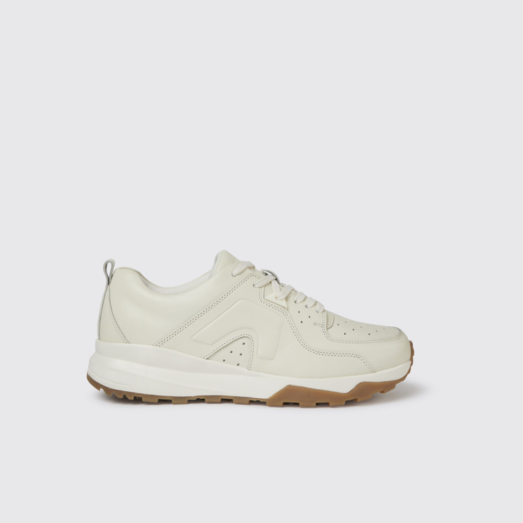 Side view of Caddie Ivory white  leather golf sneakers