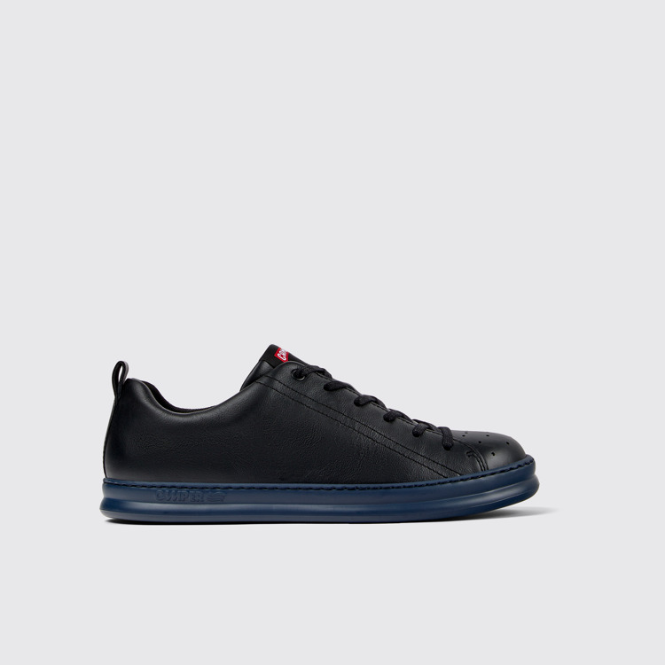 Side view of Runner Black Leather Men's Sneakers.