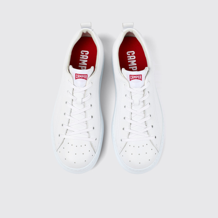 Runner White Leather Men's Sneakers.俯角