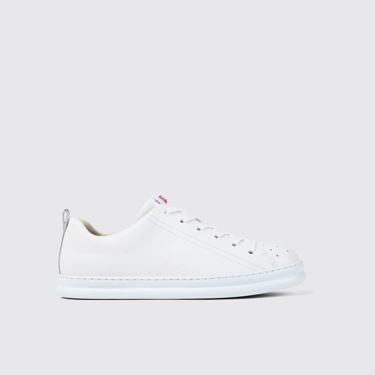 มุมมองด้านข้างของ Runner White Leather Men's Sneakers.