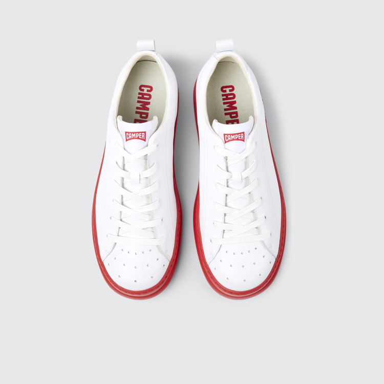 Overhead view of Runner White and red leather sneakers for men