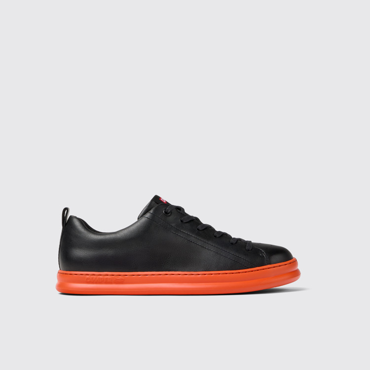 Side view of Runner Black leather sneakers for men