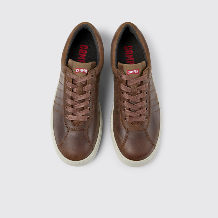 Overhead view of Runner Brown leather sneakers for men