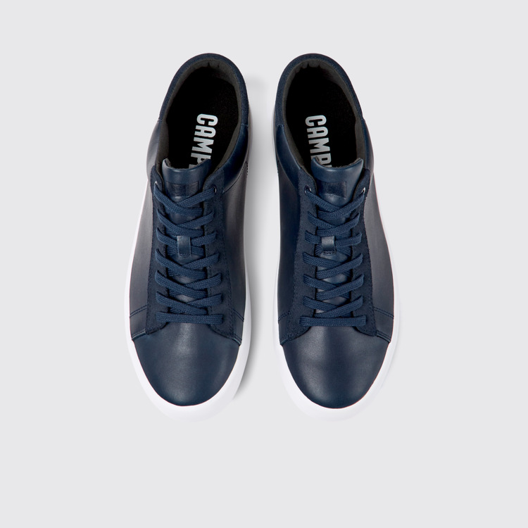 Overhead view of Andratx Blue leather and nubuck sneakers for men